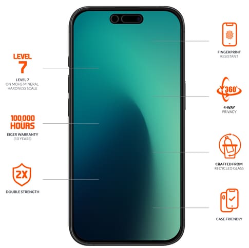 Eiger iPhone 17/17 Pro/16 Pro Black Edge 360 Screen Protec Privacy