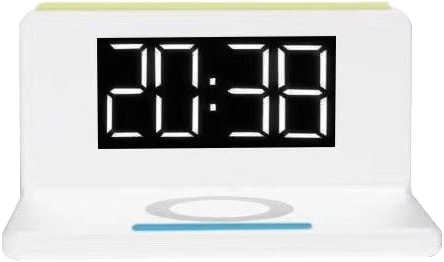 MU Classic 3in1 Digital Alarm Clock Wireless Charger LED Night Light white
