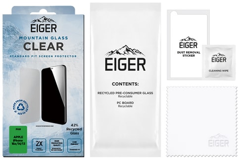 Eiger iPhone 16e/13/13 Pro/14 Clear Glass Screen Protect