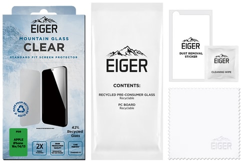 Eiger iPhone 16e/13/13 Pro/14 Clear Glass Screen Protect