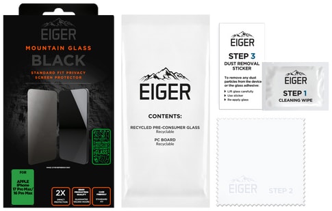 Eiger iPhone 17 Pro Max/16 Pro Max Glass Screen Protector Privacy Black