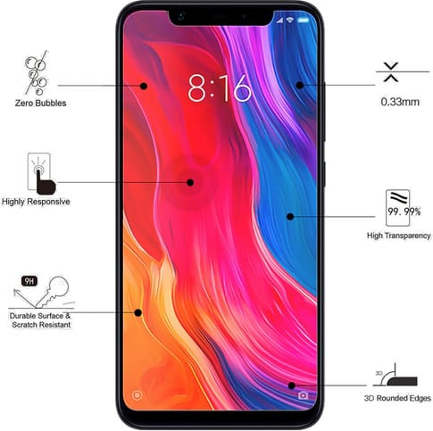 Eiger Xiaomi Mi 8 screenprotector Glas flach