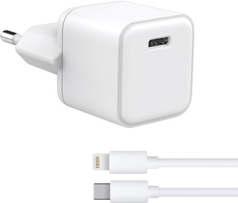itStyle Premium Charger 220V USB C to Lightning 20W sep cable white