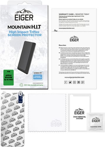Eiger iPhone 15 / 15 Pro screenprotector High Impact Triflex transparent