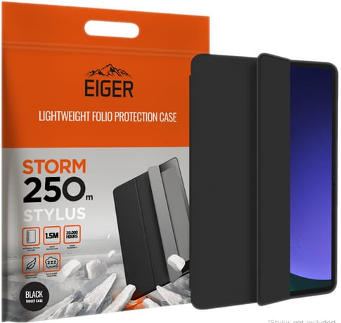 Eiger Galaxy Tab S9+ Folio Backcover mit Stylus-Halterung Black (b2b)