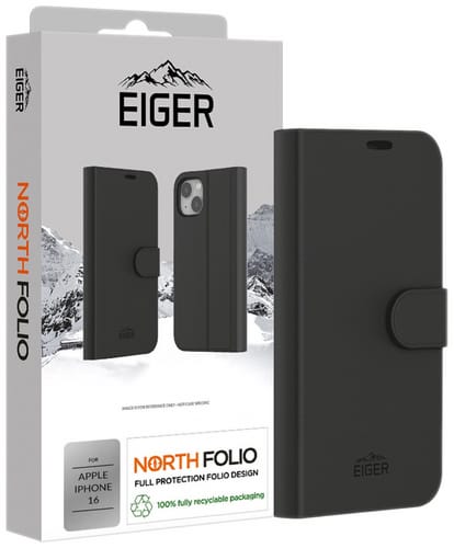 Eiger iPhone 16  North Folio Bookcover Black (b2b)