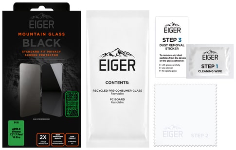 Eiger iPhone 17/17 Pro/16 Pro Glass Screen Protector Privacy Black